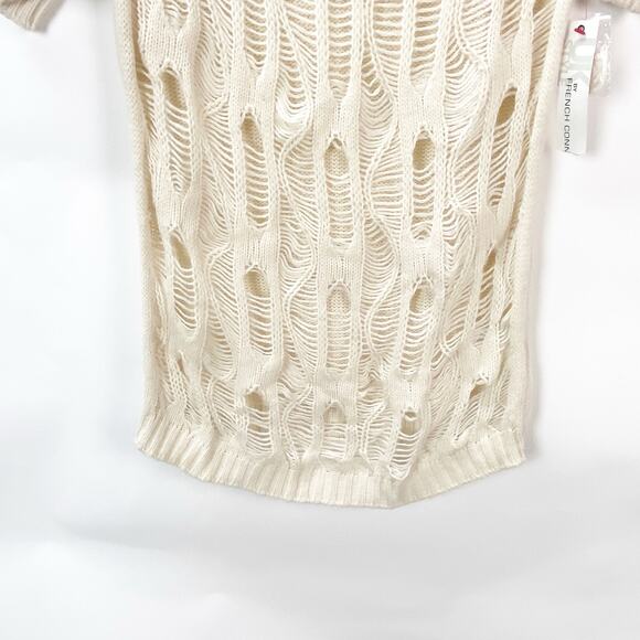 French Connection Small NWT Women Cream Knit Grudge Y2K Short Sleeve Sweater Top - Picture 3 of 9